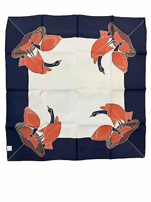 Vintage 100% Silk Square Scarf 28 X28  Canada Geese Orange Blue Hand Painted • $11.69