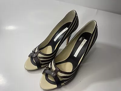 C LABEL  Vintage Pumps  Peep Toes Size  8 . White & Brown Leather  Mesh • $22.22