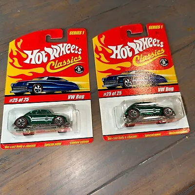 HOT WHEELS Classics Series 1 VW Bug GREEN #25/25 Special Paint LOT OF 2 • $19.99