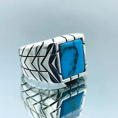 Men Natural Turquoise Ring 925 Sterling Silver Ring Turkish Handmade Gift Him • $62