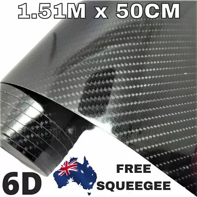 1.51M X 50CM 6D BLACK GLOSS CARBON FIBER FIBRE CAR VINYL WRAP FILM AIR RELEASE • $19.99