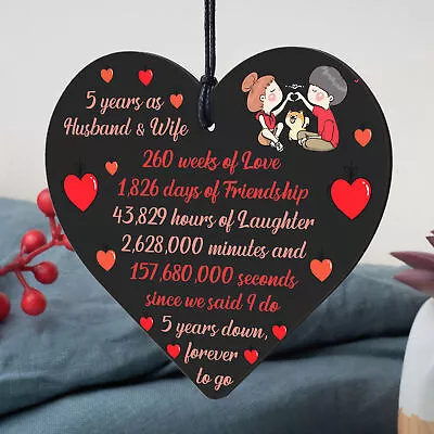 5th Wedding Anniversary Plaque Five Year Anniversary Gift For Her Husband Wife • £3.95