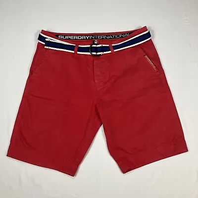 Superdry International Shorts Men’s Medium Red Chino Belt Button Fly • $18
