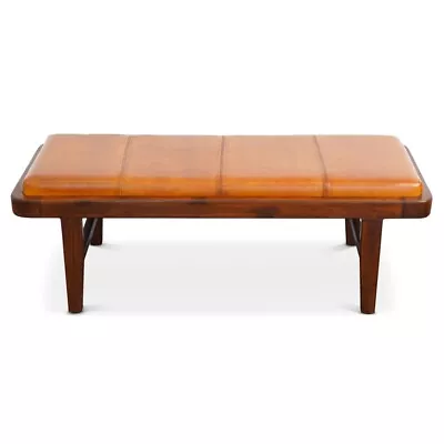 Graceland Mid-Century Modern Upholstered Leather Bench In Tan • $331.08