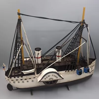 Vintage Tin Ship Model American Machlin Metal Boat New York USA Decor  • $99