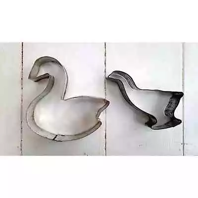 Vintage Metal Bird Cookie Cutters Swan & Duck Kitchen Tools Aluminum Set Of 2 • $12