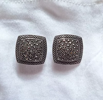 Silver & Marcasite Square Sterling Silver Are Clip On Earrings .925 MC  • $18.99