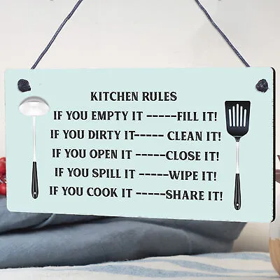 £3.95 • Buy Funny Kitchen House Rules Home Decorative Hanging Plaque Gift Sign Wall Sign