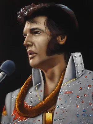 Elvis Presley Vegas Jumpsuit. Size 24 X18  . Black Velvet Oil Painting Ba06-i • $169