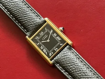 Cartier Tank 23mm Mechanical Must Mens Gold Plated Preserved Working Black • $1370