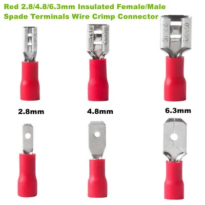 Vinyl Insulated Female Male Spade Terminals Wire Crimp Connectors 2.8 4.8 6.3mm • $5.99