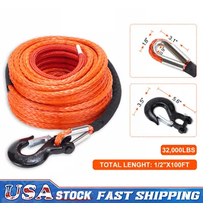 1/2 X100ft 32000 Lbs Synthetic Winch Rope Recovery Cable Line For Towing UTV A+ • $80.80