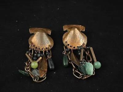 Gerda Lynggaard For Monies Copper Shell Stones Leaves Fish Dangle Clip Earrings • $225