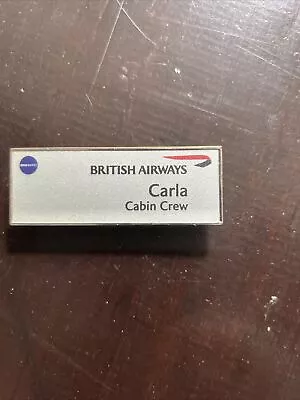 Vintage British Airways Cabin Crew Metal Name Badge - Speedmarque 70x25mm “CARLA • £19.95