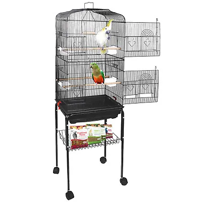 59''H Bird Cage Cockatiel Finch Canary Protectable W/Stand & Tray Indoor • $54.58
