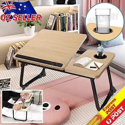 Foldable Laptop Stand Desk Table Tray Bed Study Cup Slot Portable Adjustable NEW • $25.99