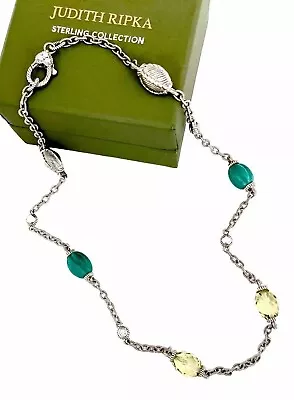 JUDITH RIPKA Sterling Silver CARVED TURQUOISE-LEMON QUARTZ-CZ Necklace~NEW! • $120