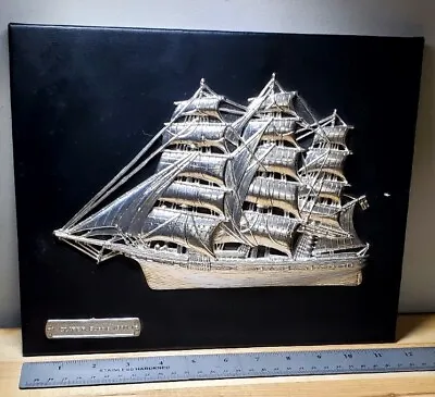 LOBECO Vtg SHIP Metal Leather Wall Art Plaque CLIPER Suecia 1860 Sail Boat Italy • £18.99