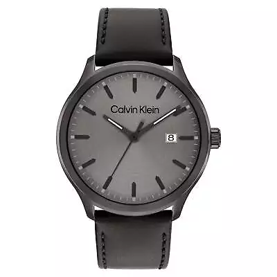 Calvin Klein Black Leather Gunmetal Dial Men's Watch - 25200355 • $223