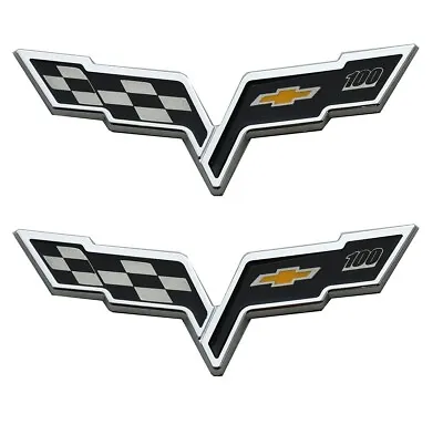 2Pcs 2005-2013  Front Hood Rear Crossed Flags Emblems For C6 Corvette 100th • $27.19