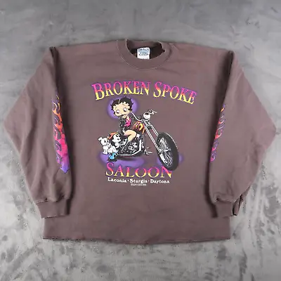 Vintage Betty Boop Bike Week Sweatshirt Gildan Crewneck Brown Large L • $68.88