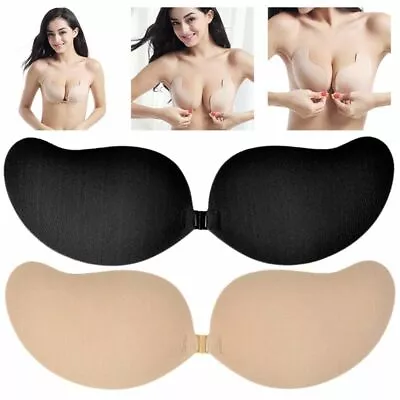 Silicone Strapless Push Up Bra Backless Self Adhesive Invisible Lace Stick On UK • £4.25