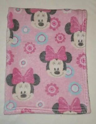 Disney Baby Pink Minnie Mouse Fleece Blanket Bows Blue Flowers  • $38