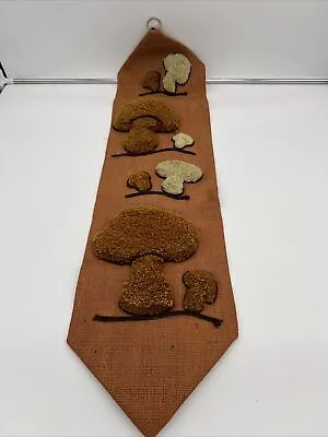 Vtg Mushrooms Punch Needle Shag Wall Hanging Yarn Burlap Tapestry-38”x10” • $22.50