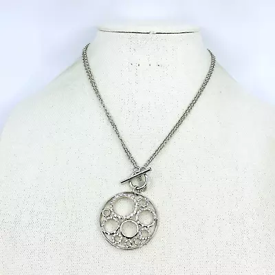 Cookie Lee Necklace Rhinestone Crystal Circle Pendant Silver Tone Jewelry • $8.46