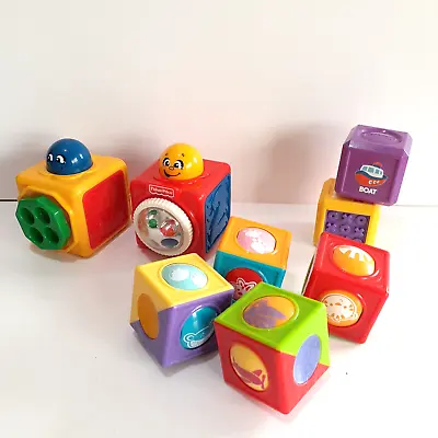6 Fisher Price Roller Blocks & 2 Bright Beginnings Stackable Cubes Baby Toys • $10