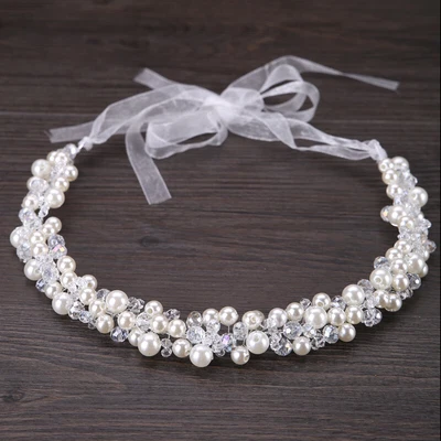 £30.17 • Buy Silver Crown/tiara/headband, Clear Crystals & White Pearls & Ribbon Bridal 