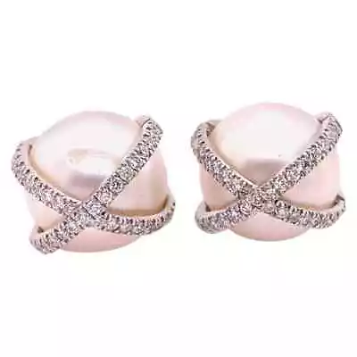 Verdura 18 Karat White Gold Wrapped Pearl And Diamond Earrings • $24200