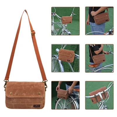 TOURBON Vintage Wax Canvas Bike Handlebar Bag Bicycle Frame Zipped Phone Pouch • $52.79