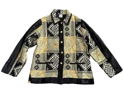 Parsley Sage Jacket Blazer Gold Art To Wear Woven Medallion ArTsy Velvet  XL • $34