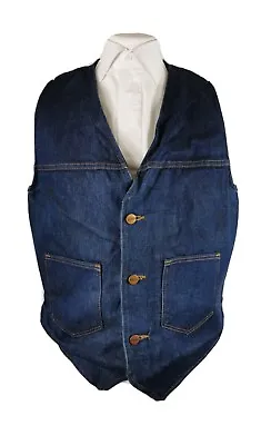 Vintage Maverick Men's Blue Denim Fleece Western Gilet Waistcoat Vest Size 42 • £38.95