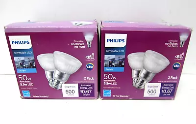 2 X 2pk - Philip Dimmable LED 50W Indoor PAR20 Flood Bulb Daylight 5000K • $19.95