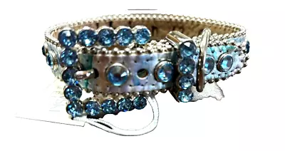 Bb Simon Blueish Tones On Leather Dog Collar Clear Swarovski Stones Size Small • $67.99