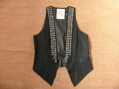 Springfield Rock Studs Collar Black Twill Canvas Pocket Waistcoat Vest 36/S • £8