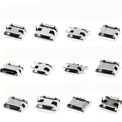 50pcs Metal Micro USB Female Socket Connector 5 Pin DIP 180 Degree Adapter • $9.43