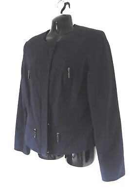Jasper Conran Navy Blue Cotton Smart Zip Front Jacket Size 14 • £10