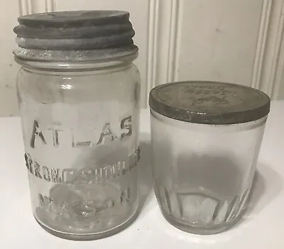 Vintage Atlas Strong Shoulder Pint Mason Jar Zinc Lid & Ball Jelly Glass V Clean • $9.95