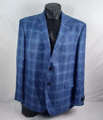 JB Britches 48R Mens Logan Blazer Jacket Windowpane Blue Ink Wool/Silk/Linen • $90