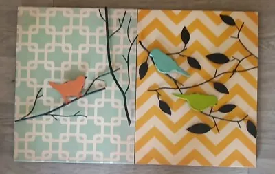 Rustic Farmhouse Wall Decor Art Birds Perched Branches 2 Metal Pictures Set Of 2 • $42.95