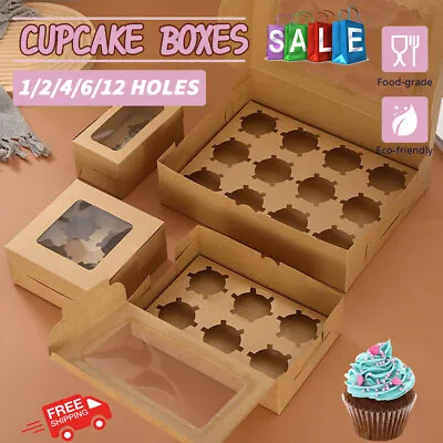 Cupcake Box 1 Hole 2 4 6 8 12 Holes Window Face Cake Party Favour Wedding Boxes • $14.41