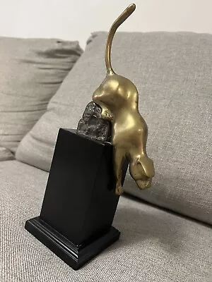 Vintage Mid-Century Brass Panther Cougar Puma On Black Pedestal Figurine Statue • $45