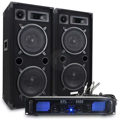 2x MAX210 2 X 10  Speakers + Skytec SPL-1000 Amp + Cables DJ 1800W UK Stock • £369