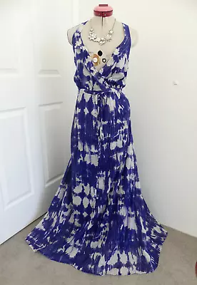 AUTOGRAPH Blue Glitter Maxi DRESS Size 26 BNWT NEW White Navy Lined Summer Hols • $45