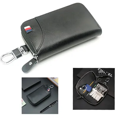 Leather Black Wallet Key Holder Keychain Bag Zipper Credit Card Package For Men • $9.09