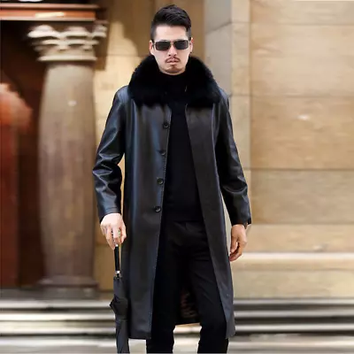 Mens Overcoat Thicken Long Fur Collar Plus Velvet Casual Fashion Keep Warm • £35.99