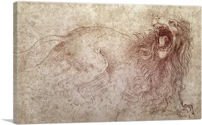 ARTCANVAS Sketch Of A Roaring Lion Canvas Art Print By Leonardo Da Vinci • $75.64